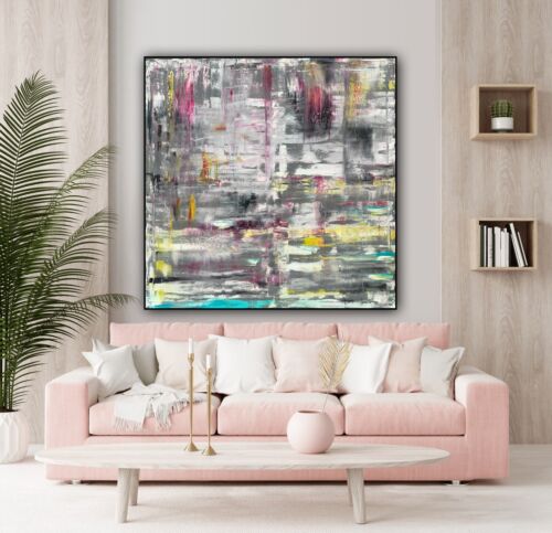 Richter Style Abstract Original Oil Painting On 2cm Canvas 100X100cm Reflection