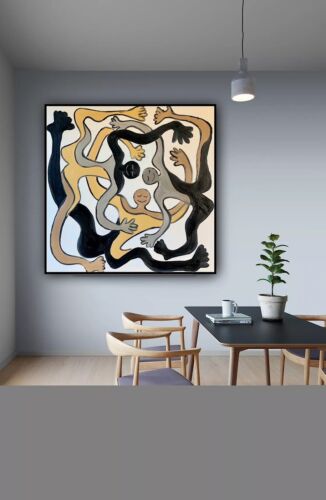 figurative Abstract Original Oil Painting On Canvas 80x80cm Acrobats Dance