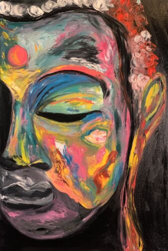 Impressionist Original Abstract Oil Painting On Canvas 90x60cm Buddha Art Happy