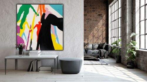 Kandinsky Style Original Abstract Large Oil Painting On Canvas 100x100cm Humans