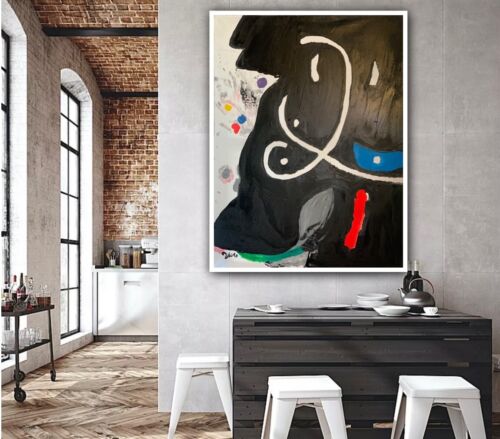 Joan Miro Abstract Oil Painting Canvas 80x60cm Personage 1974 In Oil Rare Repro study