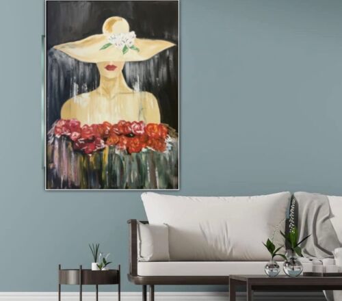Richter StyLe Original Oil Painting On Canvas 102x70cm Woman In The Rain Vogue portrait