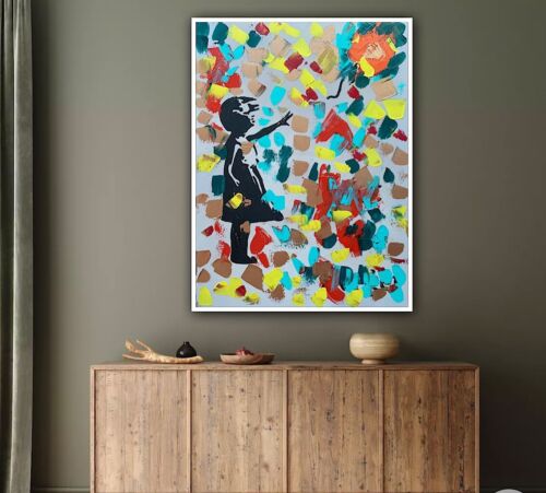 Girl With Balloon Like Banksy Oil Painting On Canvas 60 X 45cm Fun Day Ahead