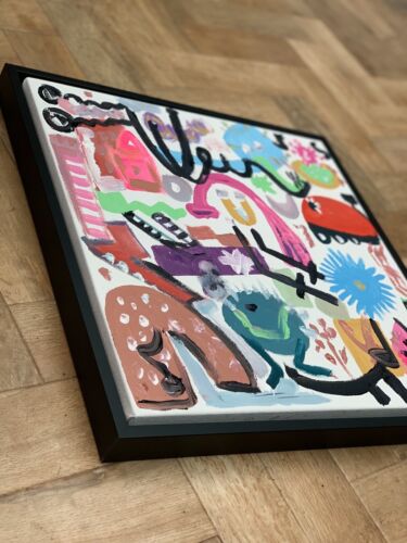 Framed Abstract Original Oil Painting on 43x43cm canvas Graffiti Art Vogue Love