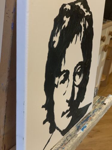 John Lennon Black &White Original Oil Painting Canvas 30X 30cm Pop Art Beatles