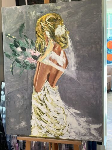 Richter Style Original Abstract Oil Painting On Canvas 100x80cm ‘Wedding Day’ portrait