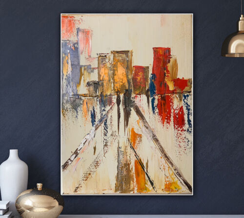 Richter StyLe Abstract Large Oil Painting On Canvas 30 X 40cm  City & Red lights