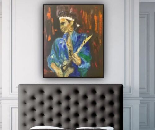 Original Oil Painting On Canvas 50X60cm Abstract ‘Rolling Stones’ Keith Richards portrait