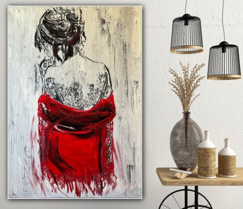 Richter StyLe Abstract Original Oil Painting On Canvas 70x50cm Morning Nude Red