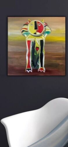 Abstract Original Oil Painting On Canvas 40x40cm Cat Ready To Hang Vogue study