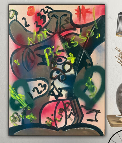 original Abstract Oil Painting On 2cm Canvas 47 X62cm Graffiti Art Love Climate