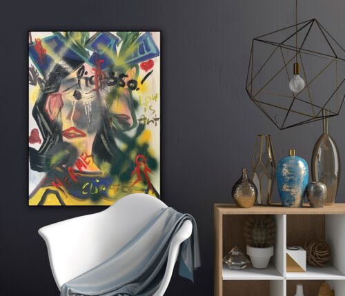 Richter Original Abstract Oil Painting On 4cm Canvas 47x60cm Graffiti Street Art
