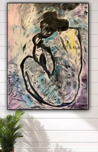 Large Abstract Style Original Oil Painting 100X76cm Blue Nude available now study