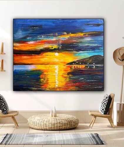 Richter Original Abstract Oil Painting On Canvas 100x80cm Sunset Tranquility Oka seaside