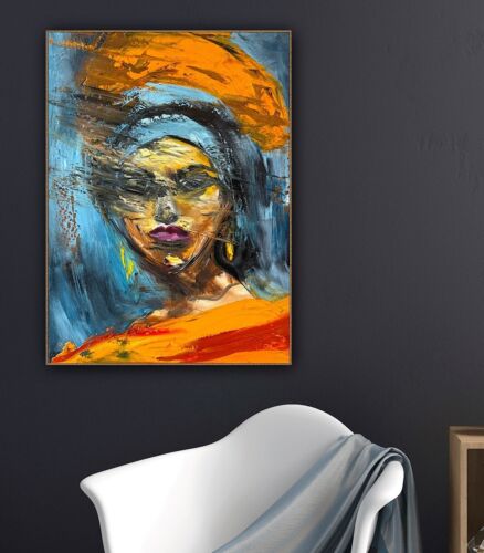 Original Abstract Oil Painting On Canvas 62x46cm Fashion Queen II African Art portrait