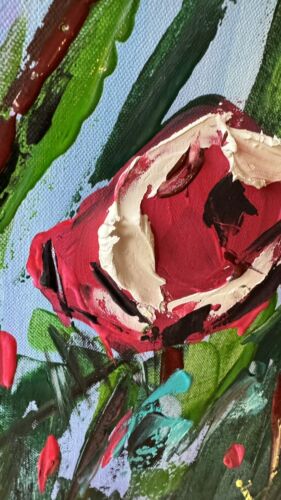 Framed Original Abstract Oil Painting On Canvas 80x80cm Summer Roses Textured