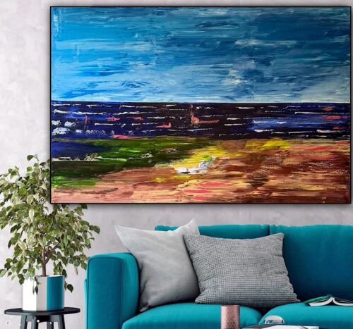 Richter Style Original Abstract Oil Painting On Canvas 150x100cm Seascape Ocean