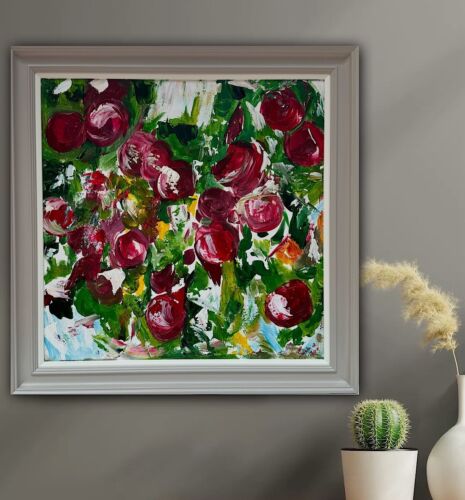 Framed Original Anstract Oil Painting On Canvas 71x71cm Apple Tree Textured Oka