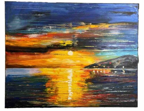 Richter Original Abstract Oil Painting On Canvas 100x80cm Sunset Tranquility Oka seaside