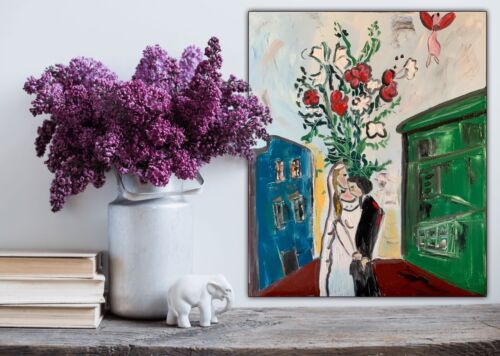 Marc Chagall Rare Abstract Oil Painting On Large Canvas 50x60cm Wedding In Tate