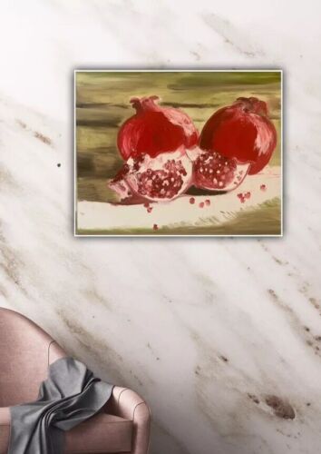 Rare Still Life Oil Painting On Canvas Size 50x 40cm ‘Pomegranates In Harrods
