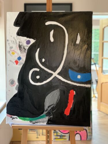 Joan Miro Abstract Oil Painting Canvas 80x60cm Personage 1974 In Oil Rare Repro study
