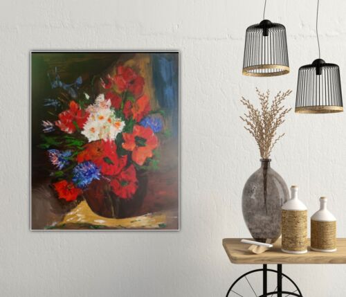 Renoir Original Abstract Oil Painting On Canvas 50X60cm Playful Flowers In Oka