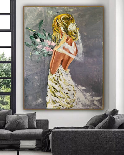 Richter Style Original Abstract Oil Painting On Canvas 100x80cm ‘Wedding Day’ portrait