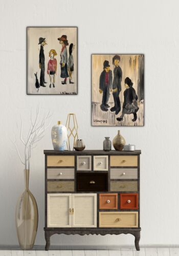 L.S. Lowry Abstract Oil Painting On Canvas 30X40cm Three Figures Ready To Hang