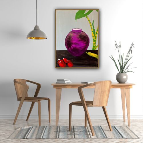 Large Abstract Original Oil Painting On 60 X 46cm canvas Exotic Vase Still life