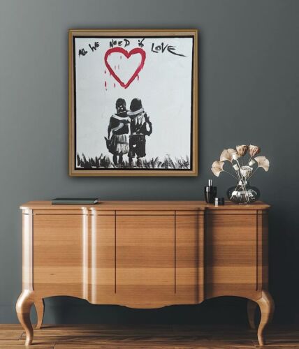Framed Abstract Original Oil Painting 39x35cm ‘All You Need Love’ Graffiti Art