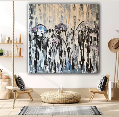 Richter Original Abstract Oil Painting 100x100cm On 2cm Canvas London Rain I