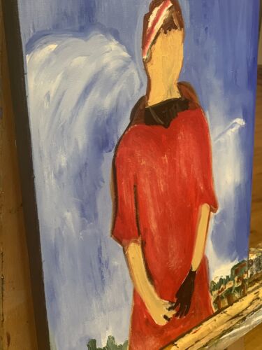 Richter style original abstract Oil Painting On Canvas 30cmX 40cm Woman in Red