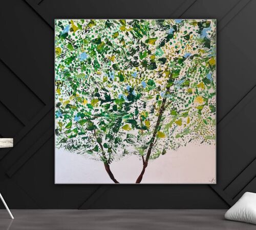 Framed Monet Style Original Abstract Oil Painting On Canvas 100x100cm Emerald Bloom Oka floral