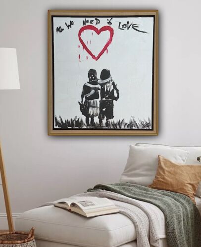 Framed Abstract Original Oil Painting 39x35cm ‘All You Need Love’ Graffiti Art