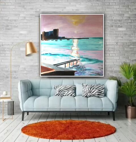 richter style Original Abstract Oil Painting On Canvas 80x80cm Early Morning seaside