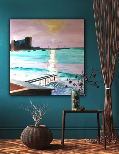 richter style Original Abstract Oil Painting On Canvas 80x80cm Early Morning seaside