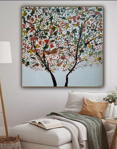 Framed Monet Style Original Abstract Oil Painting On Canvas 80 x 80cm Lot of flowers