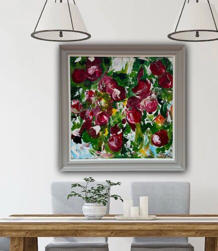 Framed Original Anstract Oil Painting On Canvas 71x71cm Apple Tree Textured Oka