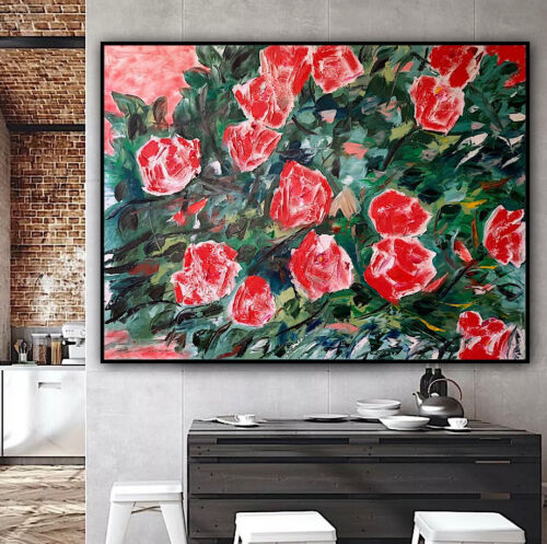 Richter Abstract Impressionist Style Original Oil Painting 100x76cm Red bush roses