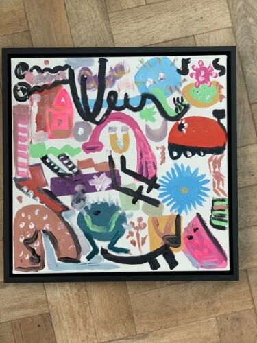 Framed Abstract Original Oil Painting on 43x43cm canvas Graffiti Art Vogue Love