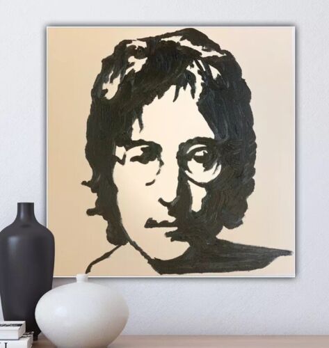 John Lennon Black &White Original Oil Painting Canvas 30X 30cm Pop Art Beatles