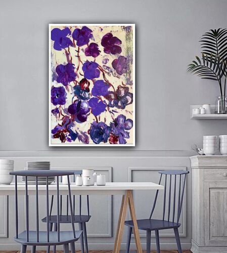 Warhol Style Original Abstract Oil Painting On Canvas 66x44cm Purple Flowers Oka