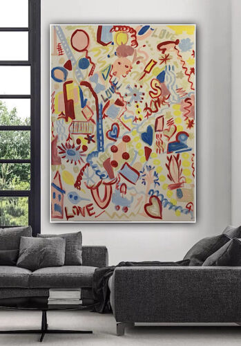 Large Abstract Original Oil Painting On 100x80cm canvas Graffiti Art Love Wins