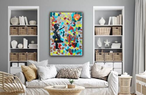 Girl With Balloon Like Banksy Oil Painting On Canvas 60 X 45cm Fun Day Ahead