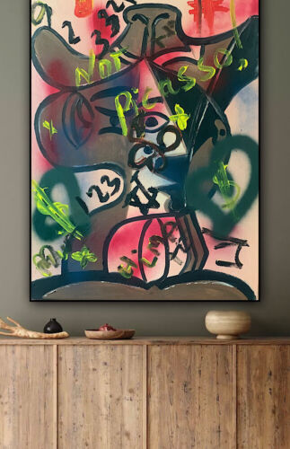 original Abstract Oil Painting On 2cm Canvas 47 X62cm Graffiti Art Love Climate
