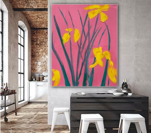 Large Richter Abstract Original Oil Painting On Canvas 76x60cm Yellow Flowers