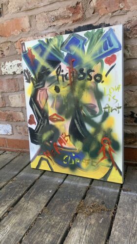 Richter Original Abstract Oil Painting On 4cm Canvas 47x60cm Graffiti Street Art