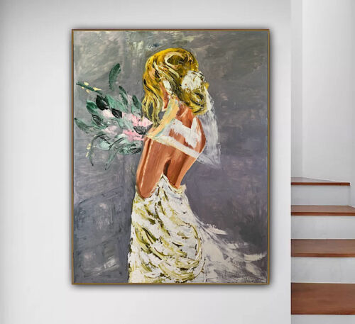 Richter Style Original Abstract Oil Painting On Canvas 100x80cm ‘Wedding Day’ portrait