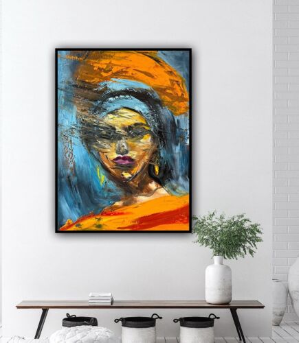 Original Abstract Oil Painting On Canvas 62x46cm Fashion Queen II African Art portrait